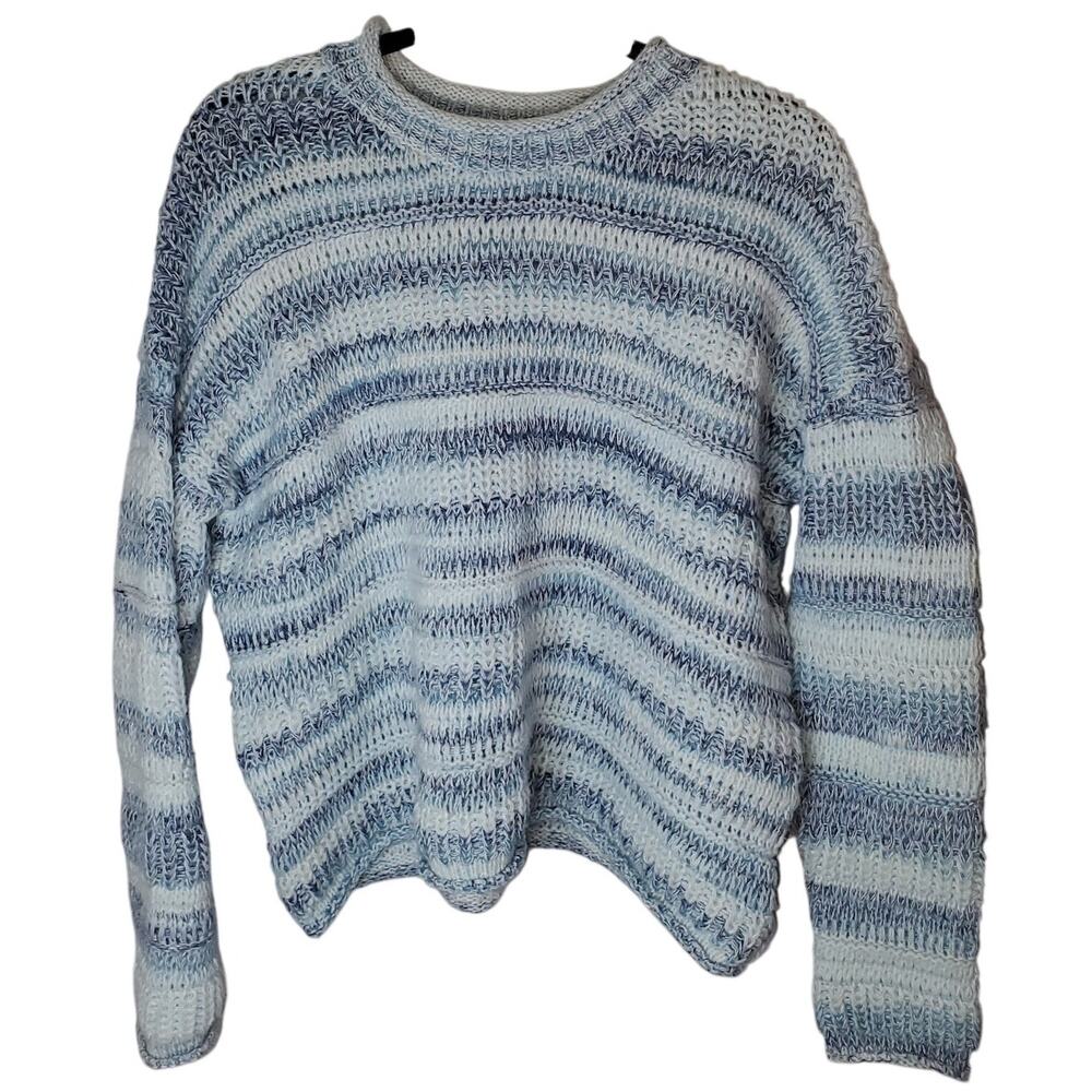 Time and Tru Icy Blue Open Knit Sweater Women's L Rolled Neck Coastal